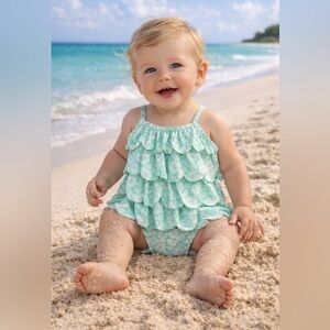 NWT Starting Out Mint Floral Kids Swim One Piece 3-6m